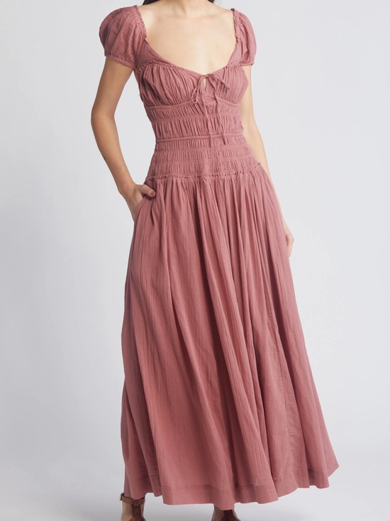 Free People Dresses & Skirts - Free People Mauve Pink Maxi Dress with Smocked Bodice